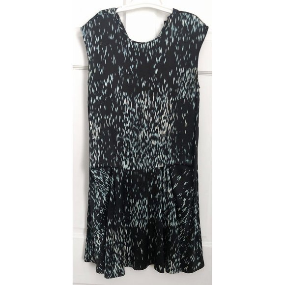 Theory Silk Dress Black Blue White Sleeveless Short Snap Waterfall Flowy Print 2 - Picture 1 of 7